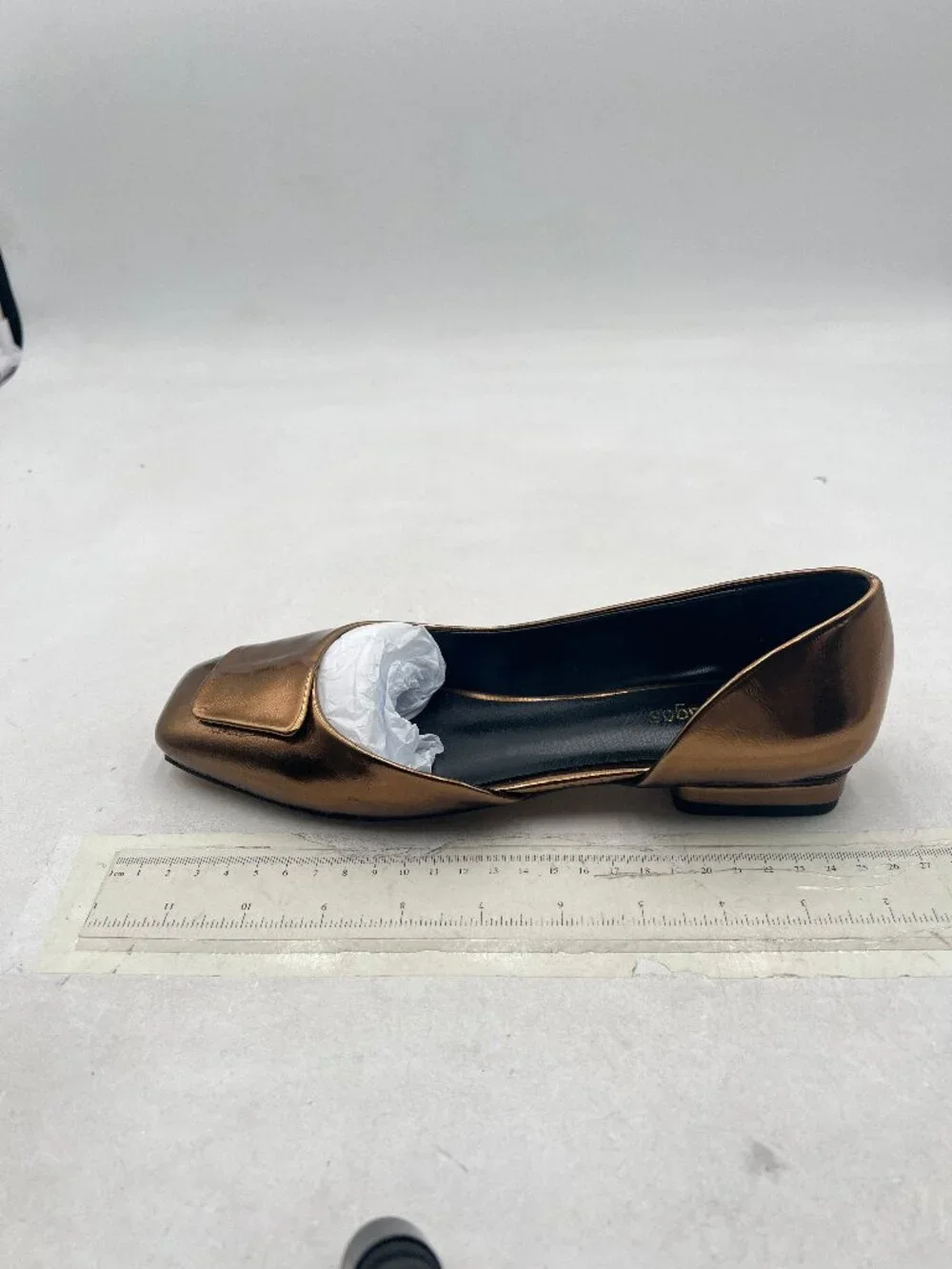 Gold Side Cut Block Low Heel Square Toe Slip On Shoe Working Shopping Party